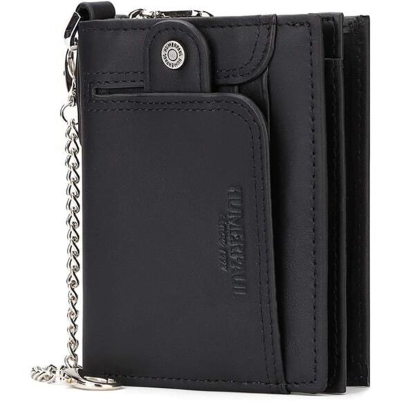 Other - Mens Wallets with Chain Genuine Leather Black
